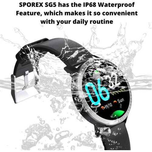  SPOREX SG5 Smart Watch Health Focused Heart Rate, Blood Pressure & Blood Oxygen Monitor, Fitness Tracker, Smartwatch Android Phones and iPhone Compatible; Waterproof; Sport Smartwa