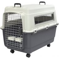 SportPet Designs Plastic Kennels Rolling Plastic Airline Approved Wire Door Travel Dog Crate, X-Large, Gray