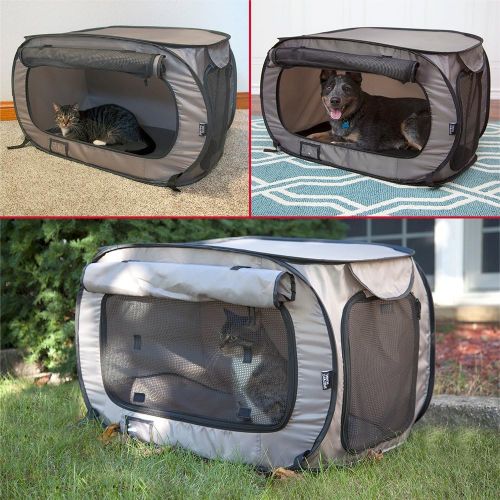  SportPet Designs Large Pop Open Kennel, Portable Cat Cage Kennel, Waterproof Pet bed, Carrier Collection