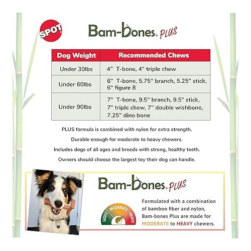  SPOT Bam-bones PLUS Bamboo Stick - Bamboo Fiber & Nylon, Durable Long Lasting Dog Chew for Aggressive Chewers - Great Toy for Adult Dogs & Puppies under 60lbs, Non-Splintering, 5.25in, Chicken Flavor