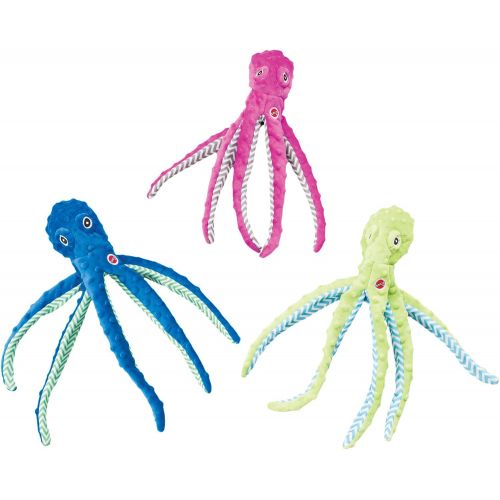  SPOT Ethical Pets Skinneeez Extreme Stuffingless Durable Squeaker Octopus Dog and Cat Toy, 16, Assorted