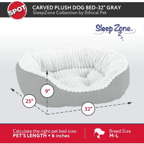  SPOT Sleep Zone Faux Suede Carved Plush Lounger, Cuddler, Napper Dog Bed - Fabric Bottom - 32X25 Inches/Grey/Attractive, Durable, Comfortable, Washable. by Ethical Pets (32930)