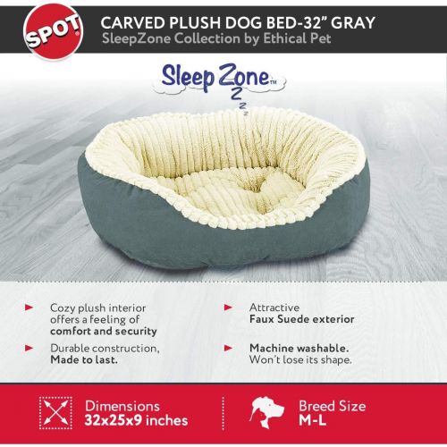  SPOT Sleep Zone Faux Suede Carved Plush Lounger, Cuddler, Napper Dog Bed - Fabric Bottom - 32X25 Inches/Grey/Attractive, Durable, Comfortable, Washable. by Ethical Pets (32930)