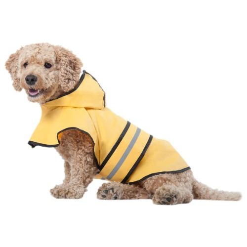  Ethical Pet Fashion Pet Dog Raincoat For Small Dogs | Dog Rain Jacket With Hood | Dog Rain Poncho | 100% Polyester | Water Proof | Yellow w/ Grey Reflective Stripe | Perfect Rain Gear For Your