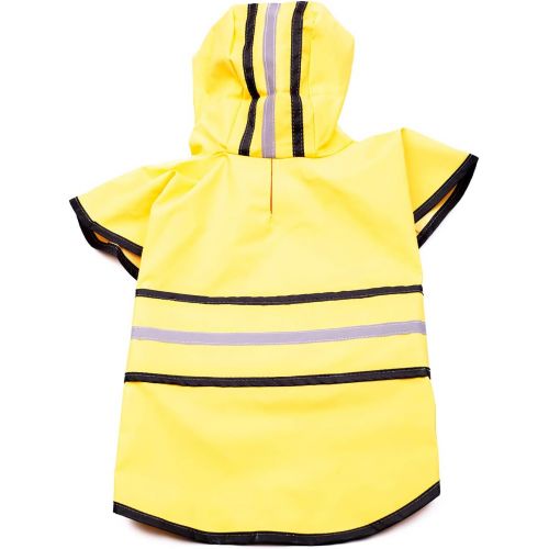  Ethical Pet Fashion Pet Dog Raincoat For Small Dogs | Dog Rain Jacket With Hood | Dog Rain Poncho | 100% Polyester | Water Proof | Yellow w/ Grey Reflective Stripe | Perfect Rain Gear For Your