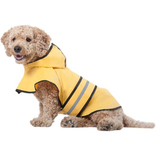  Ethical Pet Fashion Pet Dog Raincoat For Small Dogs | Dog Rain Jacket With Hood | Dog Rain Poncho | 100% Polyester | Water Proof | Yellow w/ Grey Reflective Stripe | Perfect Rain Gear For Your