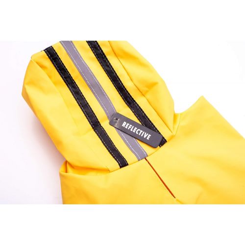  Ethical Pet Fashion Pet Dog Raincoat For Small Dogs | Dog Rain Jacket With Hood | Dog Rain Poncho | 100% Polyester | Water Proof | Yellow w/ Grey Reflective Stripe | Perfect Rain Gear For Your