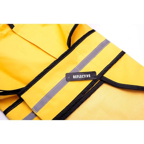  Ethical Pet Fashion Pet Dog Raincoat For Small Dogs | Dog Rain Jacket With Hood | Dog Rain Poncho | 100% Polyester | Water Proof | Yellow w/ Grey Reflective Stripe | Perfect Rain Gear For Your