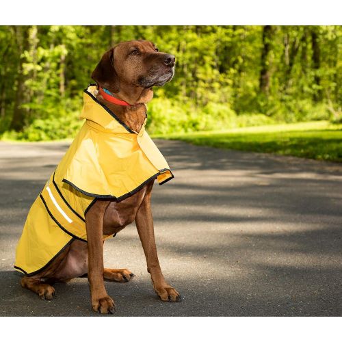  Ethical Pet Fashion Pet Dog Raincoat For Small Dogs | Dog Rain Jacket With Hood | Dog Rain Poncho | 100% Polyester | Water Proof | Yellow w/ Grey Reflective Stripe | Perfect Rain Gear For Your