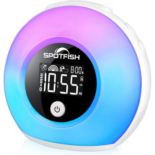  [아마존베스트]SPOTFISH Alarm Clock for Kids, Wake Up Light Wireless Bluetooth Speaker, Dimmable Warm Light& Colorful Lights, Sleep Night Light Table Lamp Alarm Clock for Girl, Bedroom