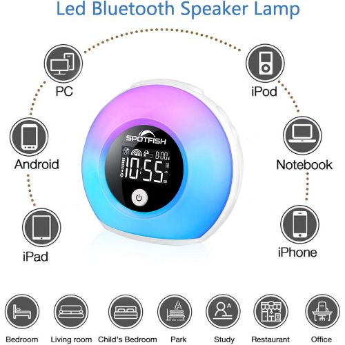  [아마존베스트]SPOTFISH Alarm Clock for Kids, Wake Up Light Wireless Bluetooth Speaker, Dimmable Warm Light& Colorful Lights, Sleep Night Light Table Lamp Alarm Clock for Girl, Bedroom