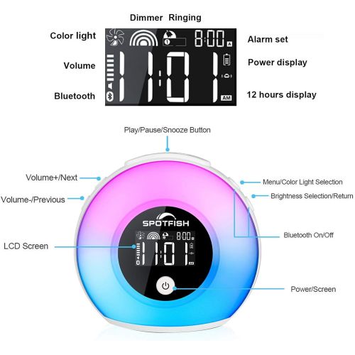  [아마존베스트]SPOTFISH Alarm Clock for Kids, Wake Up Light Wireless Bluetooth Speaker, Dimmable Warm Light& Colorful Lights, Sleep Night Light Table Lamp Alarm Clock for Girl, Bedroom
