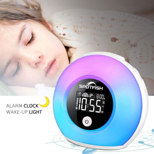  [아마존베스트]SPOTFISH Alarm Clock for Kids, Wake Up Light Wireless Bluetooth Speaker, Dimmable Warm Light& Colorful Lights, Sleep Night Light Table Lamp Alarm Clock for Girl, Bedroom