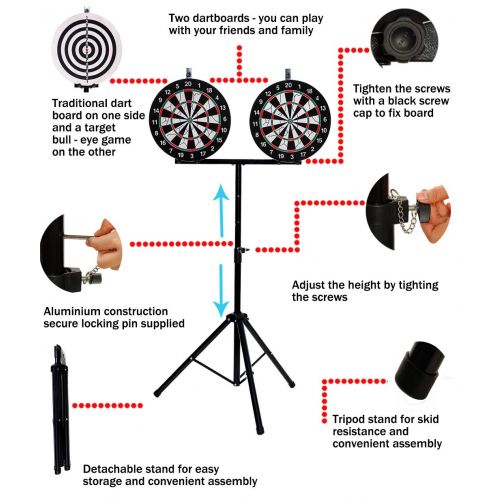  SPRAWL 18 Target Area Dartboard, Standing Dartboard Set w 6 Dartboard, Portable Tripod Stand, Professional Design for for Multiplayer Competition