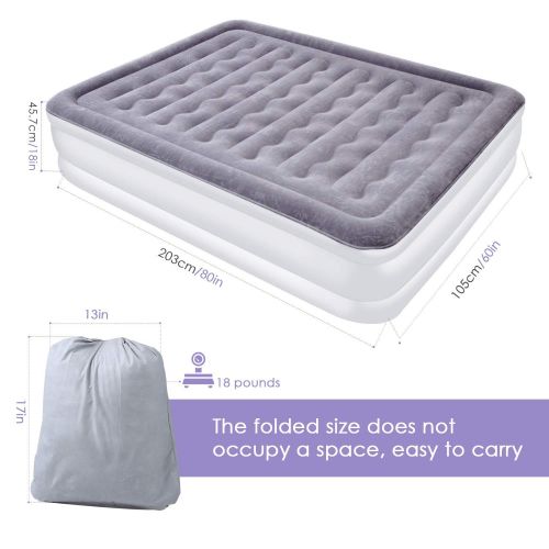  SPREEY Air Mattress Air Bed & Built-in Electric Pump, Queen Inflatable Mattress Bed Soft Flocking Layer Portable Equipped Storage Bag (80 x 60 x 22 in)