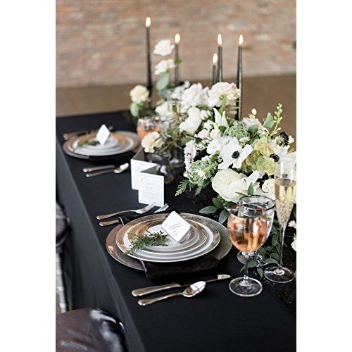  SPRINGROSE 6 Foot Fitted Ecoluxe Black Polyester Rectangle Tablecloths (Pack of 10). Perfect For Any Occasion Including A Wedding.