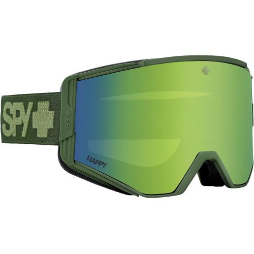  SPY Optic ACE Snow Goggle, Winter Sports Protective Goggles, Color and Contrast Enhancing Lenses, Monochrome Olive - Happy LL Yellow with Green Spectra Mirror Lenses