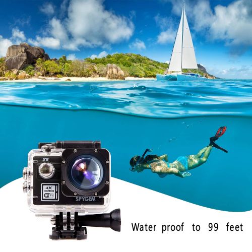  SPYGEM X6 Digital Action Camera 4K30FPS Ultra HD Video 16MP Photos Live Streaming EIS 2.0 inch LCD External Mic Remote Control 170 Degree Wide Angle Waterproof WiFi HDMI 1 Year Wa
