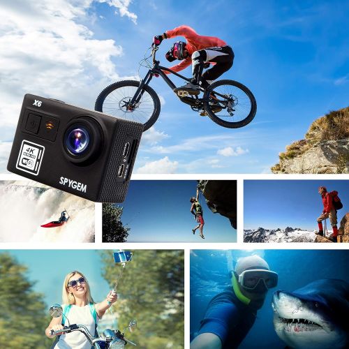  SPYGEM X6 Digital Action Camera 4K30FPS Ultra HD Video 16MP Photos Live Streaming EIS 2.0 inch LCD External Mic Remote Control 170 Degree Wide Angle Waterproof WiFi HDMI 1 Year Wa