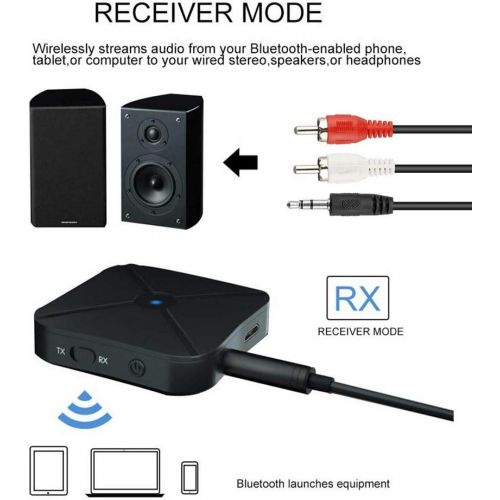  SPYJ Bluetooth 5.0 Adapter Bluetooth Transmitter Receiver 2in1 Wireless 3.5mm AUX aptX Low Latency Adapter Suitable for TV / Home Audio Systems, Suitable for Single Bluetooth Signal Dev