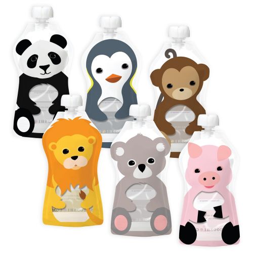  [아마존베스트]Squooshi Reusable Food Pouch | Animal 6 Pack | 6 Large Pouches