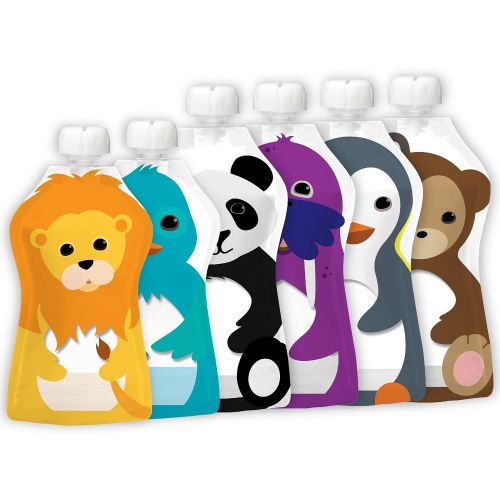  [아마존베스트]Squooshi Reusable Food Pouch - 2 Sizes - 4 Large 5 oz pouches + 2 Small 3.4 oz pouches