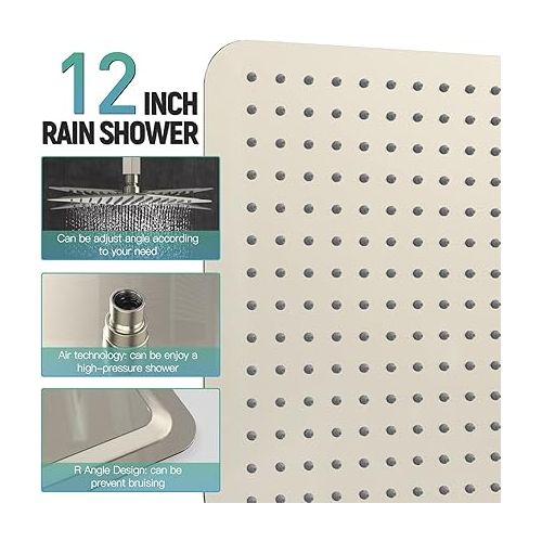  SR SUN RISE Ceiling Mounted Shower System with Push Button Diverter, Luxury 12 Inch Rain Shower Head with Handheld Spray, High Pressure Shower Faucet Combo Set with Rough-in Valve, Brushed Nickel