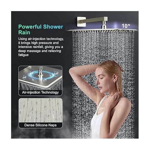  SR SUN RISE 12 Inch Square Shower System, Rain Shower Head and Slide Bar Handheld Shower Faucet Wall Mounted Combo Set Included Valve and Trim Kit for Bathroom, Brushed Nickel