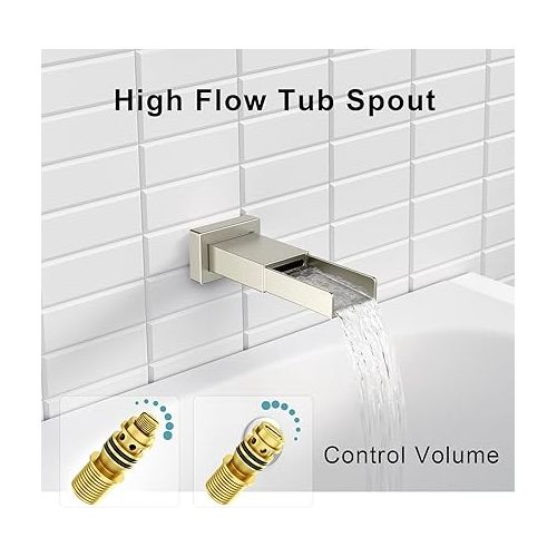  SR SUN RISE 12 Inches All Metal Bathtub Faucet Set Shower System with Tub Spout Square Rain Shower Head and Handheld Combo Shower Fixtures, Modern Valve and Trim Kit, Brushed Nickel