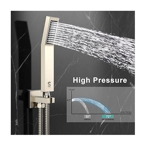  SR SUN RISE 12 Inches All Metal Bathtub Faucet Set Shower System with Tub Spout Square Rain Shower Head and Handheld Combo Shower Fixtures, Modern Valve and Trim Kit, Brushed Nickel