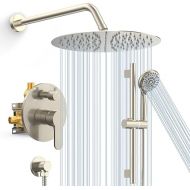 SR SUN RISE 12 Inch Rain Shower System, High Pressure Shower Heads and Handheld 6-Spray Combo Set Slide Bar Shower Faucets Sets Complete Included Valve and Trim Kit for Bathroom, Brushed Nickel