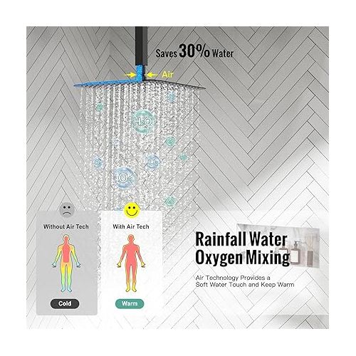  SR SUN RISE 12 Inch Ceiling Mount Matte Black Shower System Bathroom Luxury Rain Mixer Shower Combo Set Ceiling Rainfall Shower Head System Faucet Trim Repair Kits Rough-in Valve and Trim Included