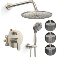 SR SUN RISE Shower Faucet - 3 Function High Pressure 10 Inch Shower Head System- 6 Setting Handheld Shower Head Fixtures- Valve Included - Brushed Nickel