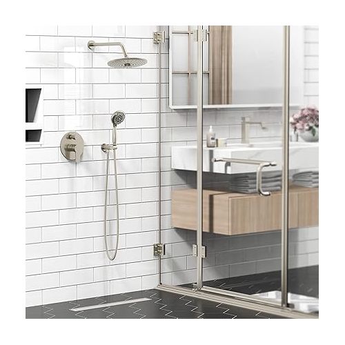  SR SUN RISE Shower Faucet - 3 Function High Pressure 10 Inch Shower Head System- 6 Setting Handheld Shower Head Fixtures- Valve Included - Brushed Nickel