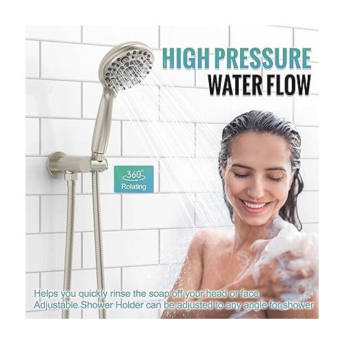  SR SUN RISE Shower Faucet - 3 Function High Pressure 10 Inch Shower Head System- 6 Setting Handheld Shower Head Fixtures- Valve Included - Brushed Nickel