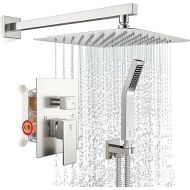 SR SUN RISE 12 Inches Bathroom Luxury Rain Mixer Shower Combo Set Wall Mounted Rainfall Shower Head System Brushed Nickel Finish Shower Faucet Rough-In