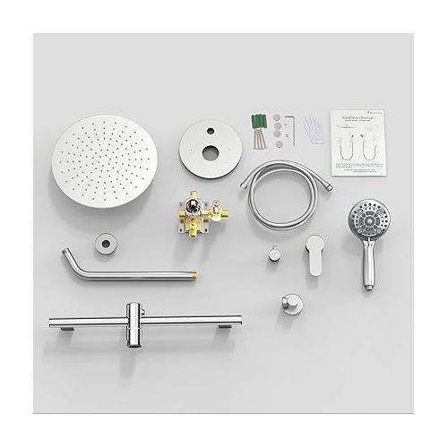  SR SUN RISE 12 Inch Shower System, Slide Bar Shower Faucets Sets Complete Round Shower Heads and 6-Spray Handheld Combo, Wall Mounted Dual Shower Set Included Valve and Trim Kit, Polished Chrome