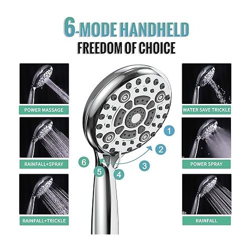  SR SUN RISE 12 Inch Shower System, Slide Bar Shower Faucets Sets Complete Round Shower Heads and 6-Spray Handheld Combo, Wall Mounted Dual Shower Set Included Valve and Trim Kit, Polished Chrome