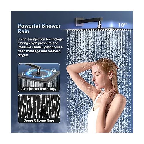  SR SUN RISE 12 Inch Slide Bar Shower Faucet Luxury High Pressure Shower Heads and Handheld Spray Combo Set Wall Mounted Shower System Included Valve and Trim Kit, Matte Black