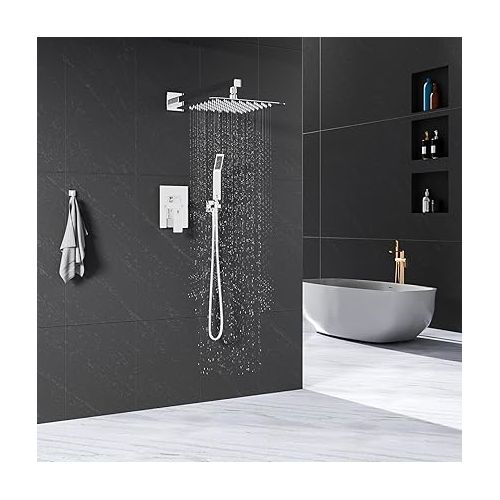  SR SUN RISE SRSH-D1203 12 Inches Bathroom Luxury Rain Mixer Shower Combo Set Wall Mounted Rainfall Shower Head System Polished Chrome Shower Faucet Rough-in Valve Body and Trim Included