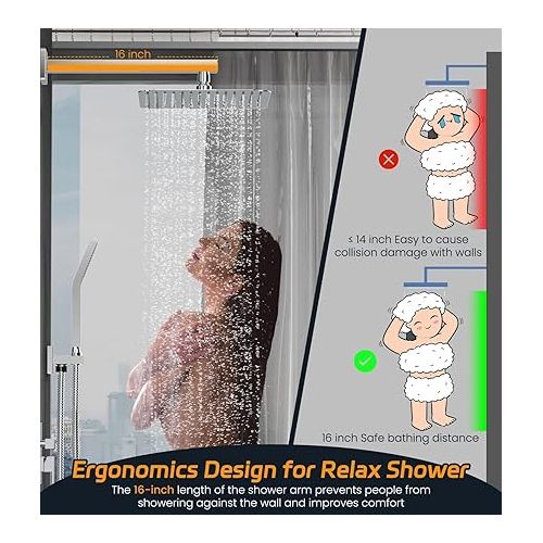  SR SUN RISE SRSH-D1203 12 Inches Bathroom Luxury Rain Mixer Shower Combo Set Wall Mounted Rainfall Shower Head System Polished Chrome Shower Faucet Rough-in Valve Body and Trim Included