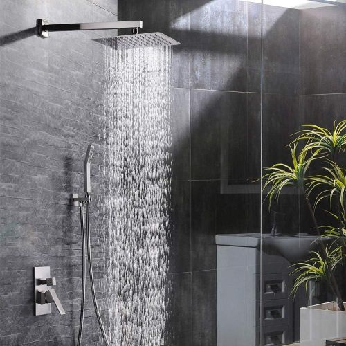  [아마존 핫딜] [아마존핫딜]SR SUN RISE SRSH-D1203 12 Inch Bathroom Luxury Rain Mixer Shower Combo Set Wall Mounted Rainfall Shower Head System Polished Chrome Shower Faucet Rough-in Valve Body and Trim Inclu