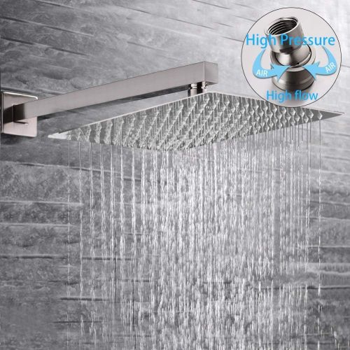  SR SUN RISE Brushed Nickel Shower System 10 Inches Brass Bathroom Luxury Rain Mixer Shower Combo Set Wall Mounted Rainfall Shower Head System Shower Faucet Rough-in Valve Body and