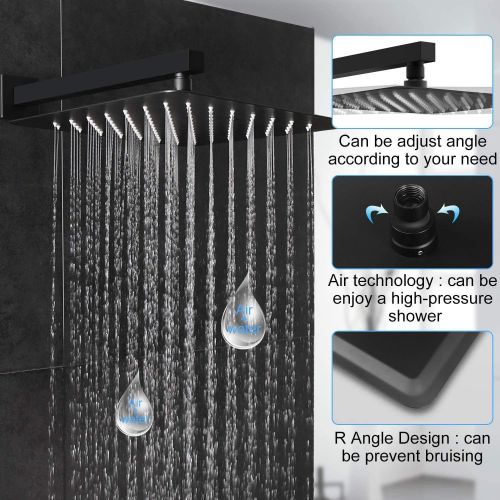 SR SUN RISE 12 Inches Bathroom Luxury Rain Mixer Shower Combo Set Wall Mounted Rainfall Shower Head System Brushed Nickel Finish Shower Faucet Rough-In Valve Body and Trim Included