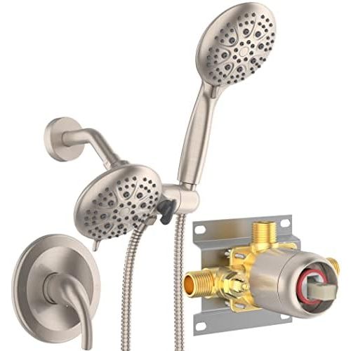  SR SUN RISE Shower System with Handheld Showerhead & Rain Shower Combo Set. High Pressure 35-Function Dual 2 in 1 Shower Faucet with Valve, Patented 3-Way Water Diverter in All-Bru