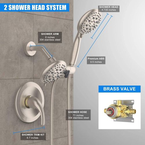  SR SUN RISE Shower System with Handheld Showerhead & Rain Shower Combo Set. High Pressure 35-Function Dual 2 in 1 Shower Faucet with Valve, Patented 3-Way Water Diverter in All-Bru