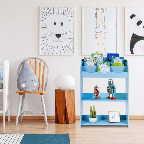  SRIVILIZE888 Game Toy Storage Bookshelf Bookcase 3 Tiers for Kid boy Children Furniture Education Study Blue 24.5 x 11 x 35.5‘’ 1 pc