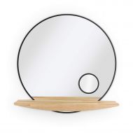 SRIWATANA Wall Mirror with Shelf Decorative Round Wall Mirror with 3 Times Magnifier Vanity Mirror for Bathroom, Living Room, Bedroom, 23.6-Inch Diameter