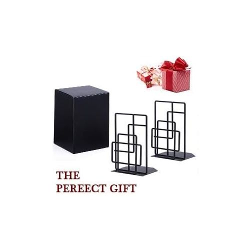  [아마존베스트]SRIWATANA Book Ends Heavy Duty, Decorative Black Bookends for Shelves, Window Lattice Design