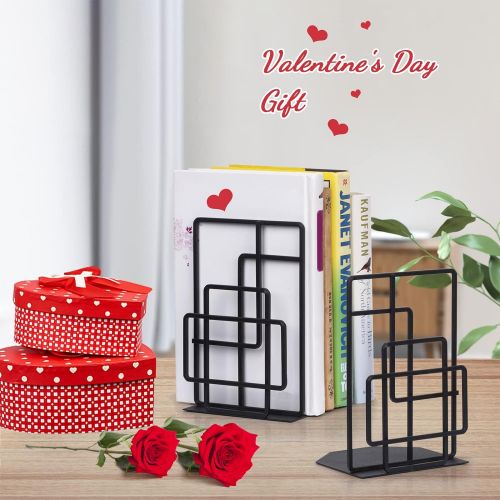  [아마존베스트]SRIWATANA Book Ends Heavy Duty, Decorative Black Bookends for Shelves, Window Lattice Design